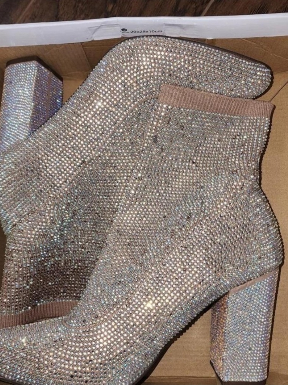 Wild Pair Rhinestone Nude Crystal Sock Booties - Women